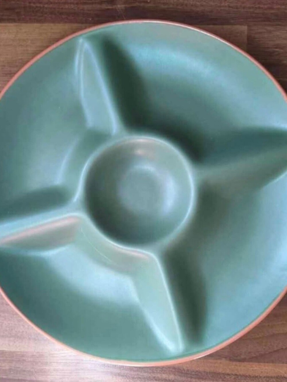 Vintage Casa Verde Divided Serving Platter 14" Matte Green/Terra Cotta